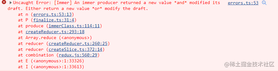React redux toolkit: Uncaught Error:[Immer] An immer producer returned a new...